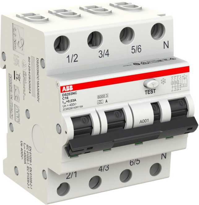 FI/LS Typ A 3+N-polig Charakteristik C Bemessungsstrom 16A 30mA 6kA 