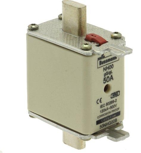 Sicherungseinsatz Niederspannung 50 A AC 500 V NH00 gL/gG IEC Doppelkennmelder 