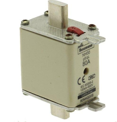 Sicherungseinsatz Niederspannung 80 A AC 500 V NH00 gL/gG IEC Doppelkennmelder 