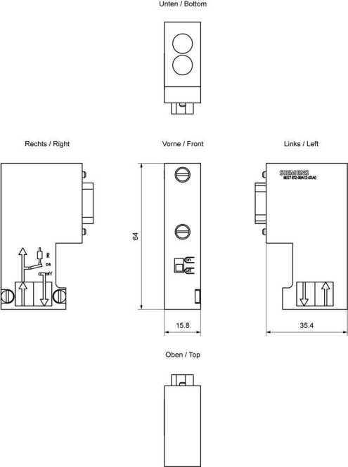 Anschlussstecker für PROFIBUS bis 12 MBit/S 90Grd Kabelabgang 15,8x64x 