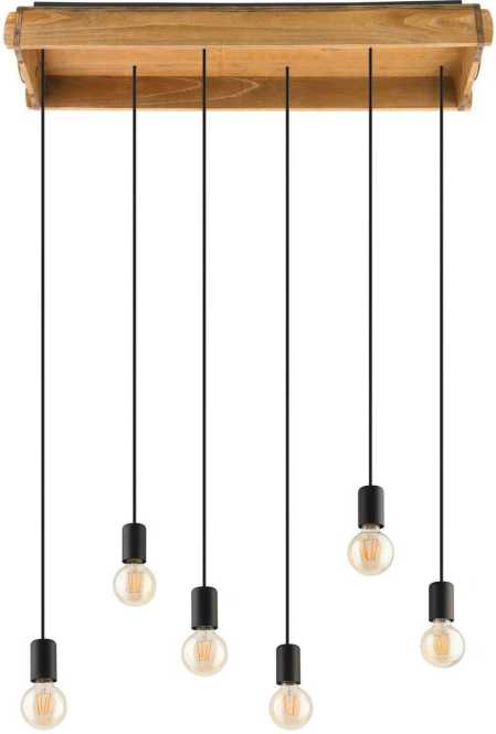 WOOTTON Hängeleuchte 6x40W E27 schwarz/Holz Vintage 