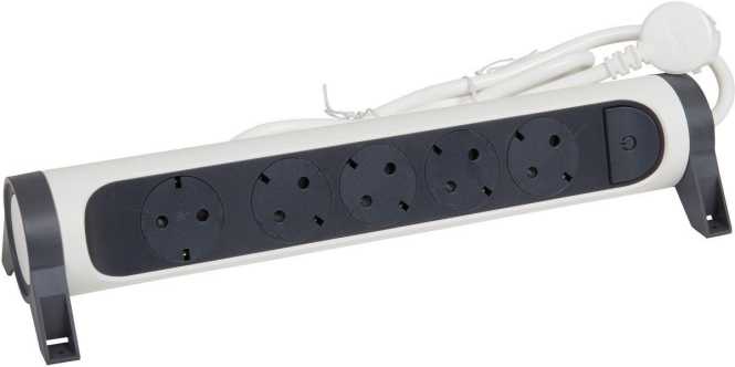 Drehbare Steckdosenleiste 5x Steckdose, 1,5m Kabel weiß-schwarz 