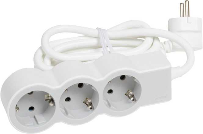 Flache Steckdosenleiste 3x Steckdose 1,5 Meter Kabel ultraweiß/grau 