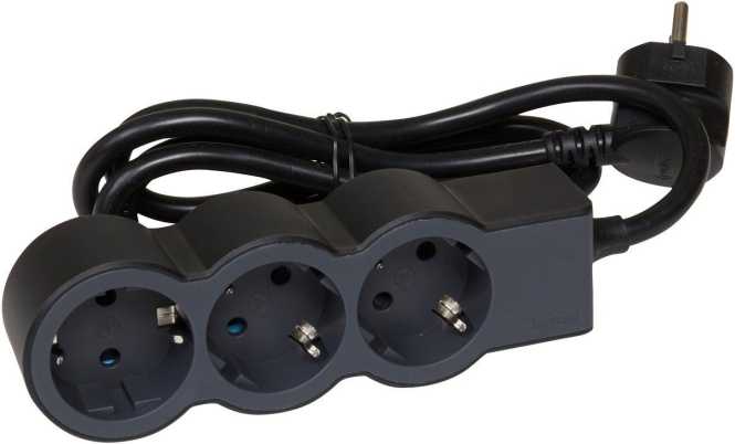 Flache Steckdosenleiste 3x Steckdose 1,5 Meter Kabel schwarz 