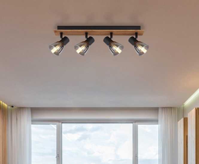 CLAUDE Strahler Holz dunkelbraun Glas rauchfarben 4x E14 40W 230V 