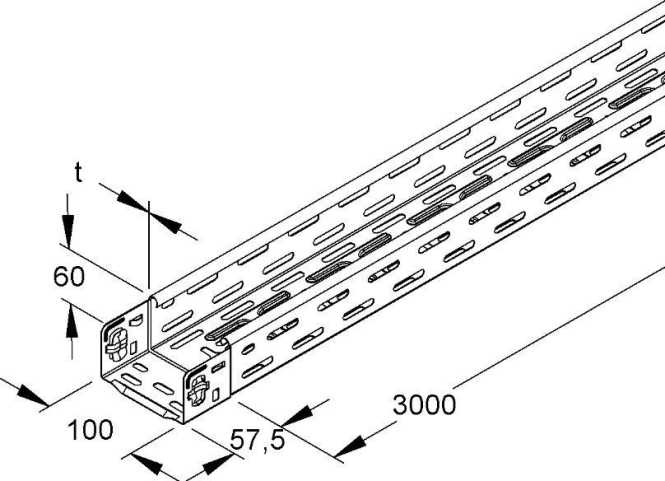 Kabelrinne gelocht mit angeprägtem Verbinder 60x100x3000 mm CITO Stahl 