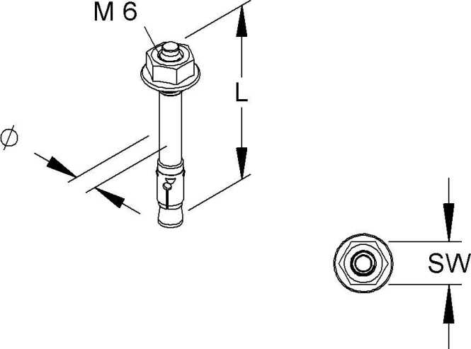 Durchsteckanker Gewinde M6 Nutzlänge 5 mm Stahl DIN EN ISO 2081/4042 