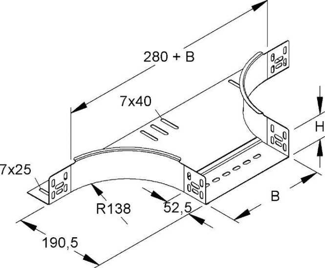 Anbau T-Stück für KR 60x302 mm mit ungelochten Seitenholmen Stahl bandverzinkt 
