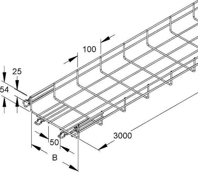 Gitterrinne U-förmig m. angeschweißtem Verbinder 54x200x3000 mm CITO Stahl 