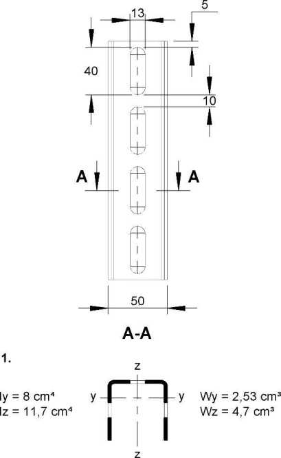 Hängestiel U-Profil 50x50x605 mm Stahl feuerverzinkt DIN EN ISO 1461 