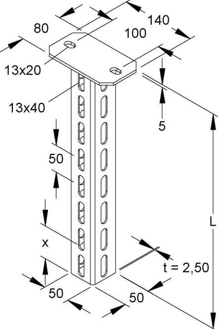 Hängestiel U-Profil 50x50x805 mm Stahl feuerverzinkt DIN EN ISO 1461 