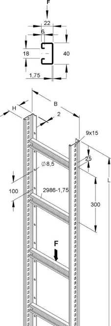 Steigetrasse 60x200x3000mm Sprossenabstand 300mm 1,75kN t=2mm Stahl bandverzinkt 