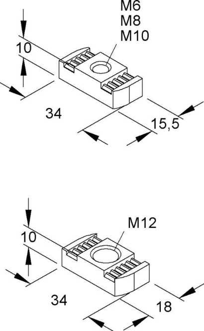 Gleitmutter Gewinde M6 für Schlitzweiten 18 mm, 22 mm, 26 mm Stahl feuerverzinkt 