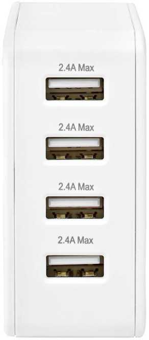 USB-Netzladegerät 4x USB A 2x2,4A 2x1A 24W weiß 