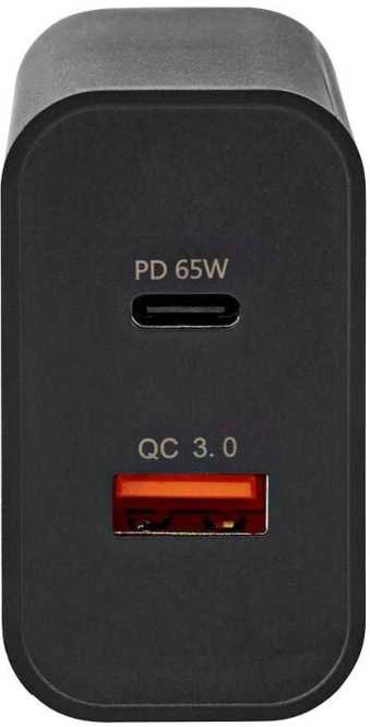 USB-Netzladegerät 2 Ausgänge 1xUSB A 1xUSB C 3,25A 65W schwarz 