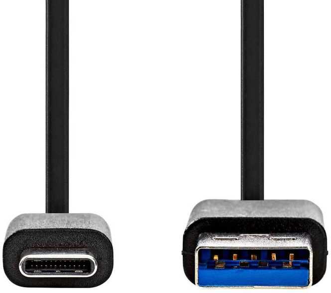 USB-A Kabel auf USB-C 60 W 5 Gbps vernickelt 1 m schwarz 