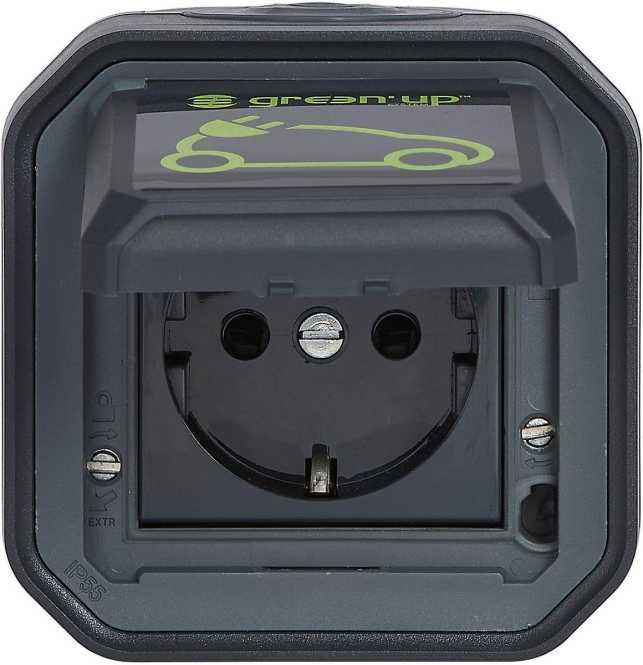 Plexo New Feuchtraum-AP Green'Up Schuko-Steckdose Steckklemmen IP44 Anthrazit 