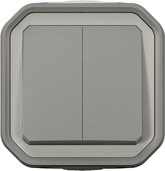 Plexo New Feuchtraum-AP wahlweise Doppelwechselschalter 10 AX/ Taster 10 A  Grau 