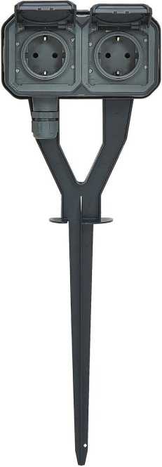 Plexo New Gartenpfahl 2-fach Vorverdrahtete Schuko-Steckdose Schraubklemmen Grau 