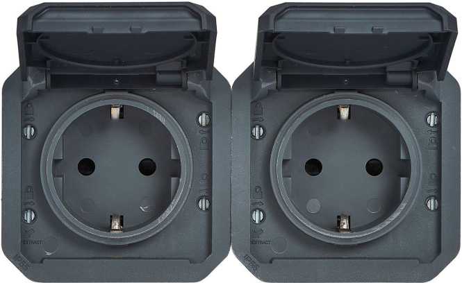 Plexo Einsatz Schuko 2-fach horizontal IP44 anthrazit 