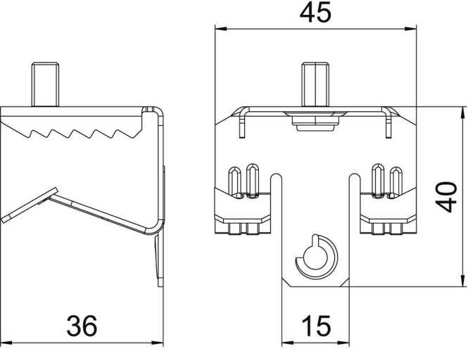 Trägerklammer mit Gewindebolzen M6x9 mm 14-20mm Stahl Zinklamelle 