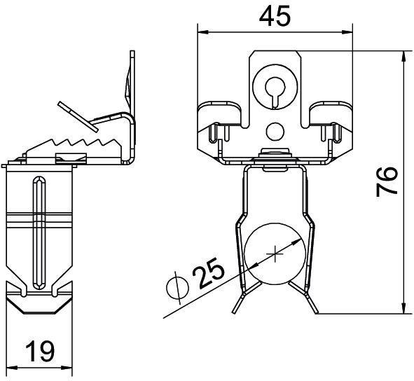 Trägerklammer mit Rohraufnahme unten 25 mm 3-7mm Stahl Zinklamelle 