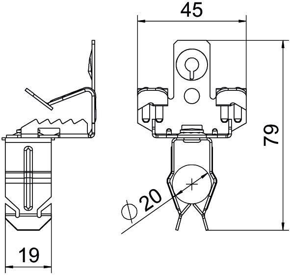Trägerklammer mit Rohraufnahme unten 20 mm 7-13mm Stahl Zinklamelle 