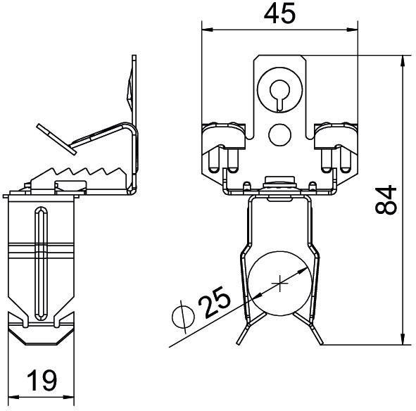 Trägerklammer mit Rohraufnahme unten 25 mm 7-13mm Stahl Zinklamelle 