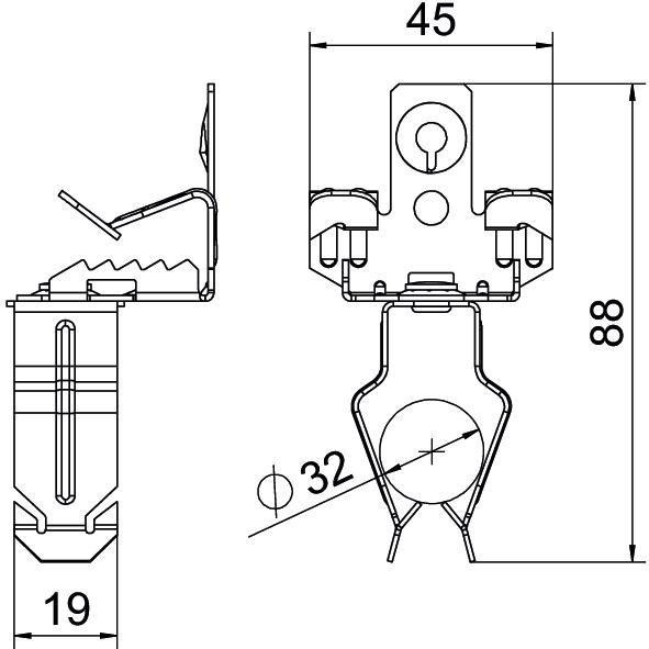 Trägerklammer mit Rohraufnahme unten 32 mm 7-13mm Stahl Zinklamelle 