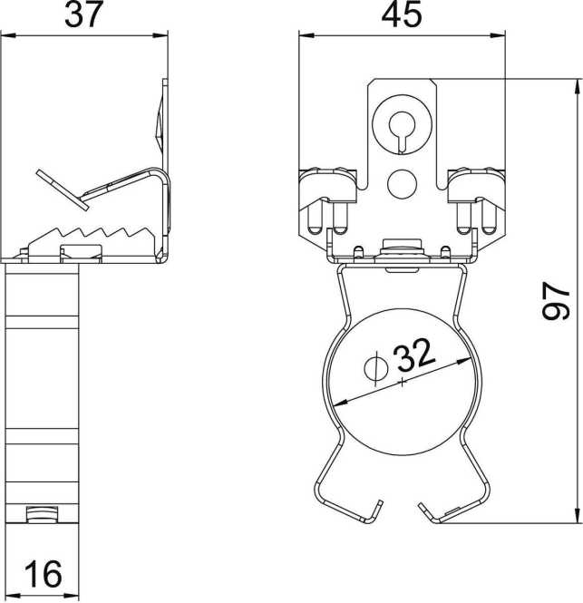 Trägerklammer mit Rohraufnahme unten 30-32mm 7-13mm Stahl Zinklamelle 