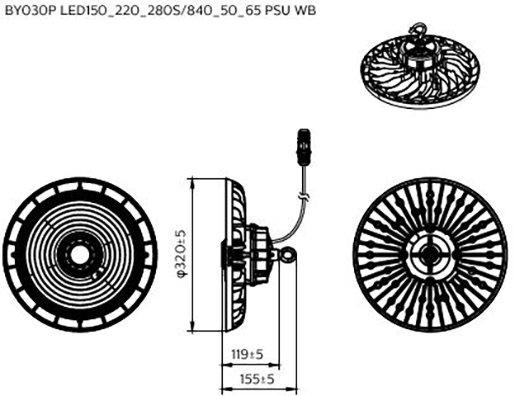 Hallenleuchte Ledinaire Highbay BY030P LED 150_220_280S/840_50_65 WB PSU All-In 