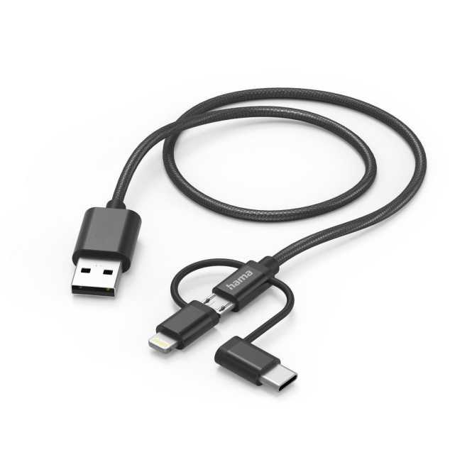 3in1 Multi-Ladekabel USB-A - Micro-USB USB-C u. Lightning 1,5 m Schwarz 