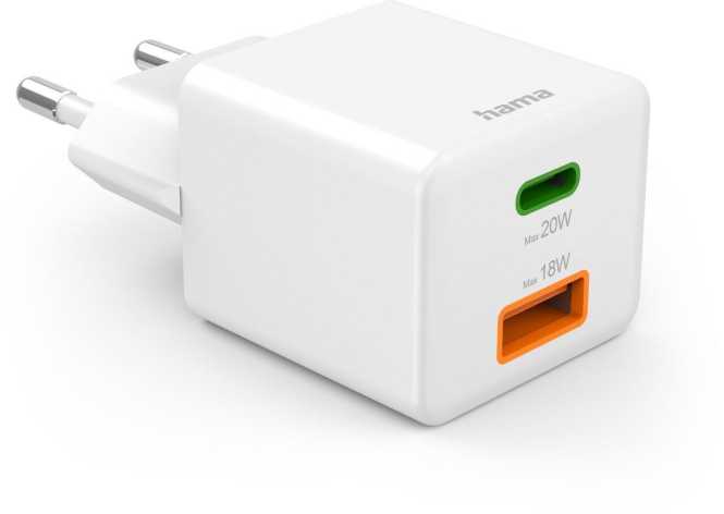Schnellladegerät 1x USB-C 1x USB-A Mini-Ladegerät PD 20 W Weiß 