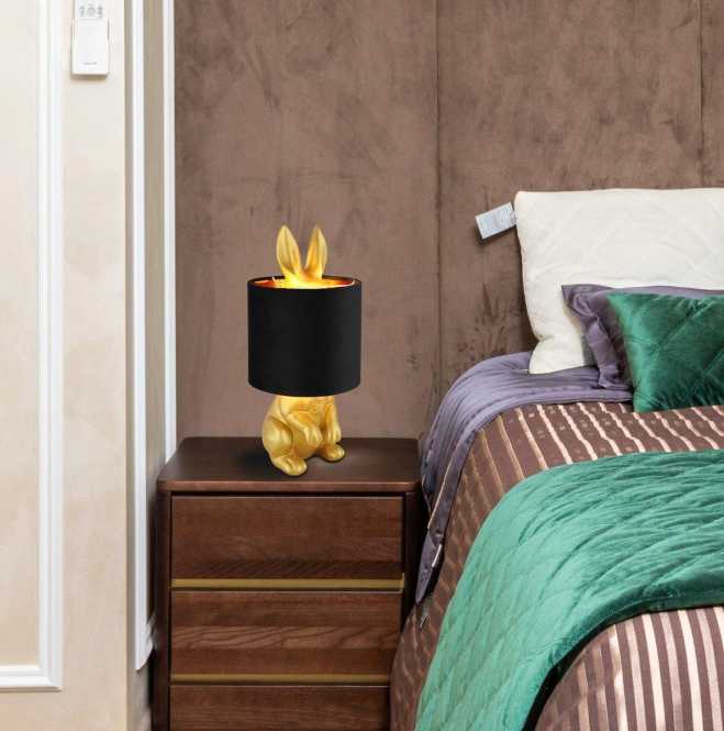 Tischleuchte 1xE27 25W +Wippschalter Rabbit Gold/schwarz 
