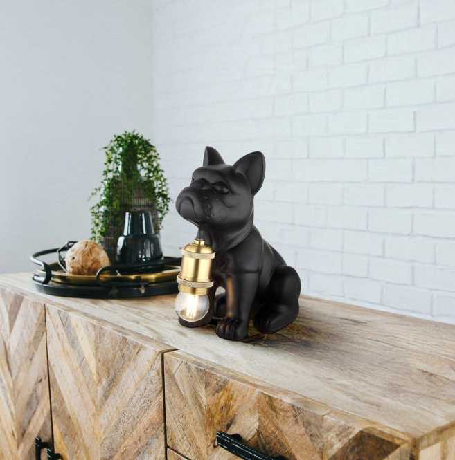Tischleuchte 1xE27 60W +Wippschalter Dogo Hund schwarz 