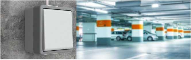 DELTA fläche IP44 AP dunkelgrau/hellgrau Taster 10A 250V 66x75mm 