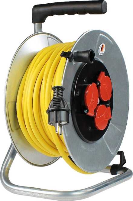 Kabeltrommel Metall IP44 mit 25m AT-N07V3V3-F 3G1,5 3 Schukosteckdosen 
