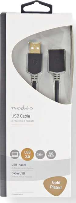 USB-2.0-Verlängerungskabel A-Stecker - A-Buchse 2,0 m Anthrazit 