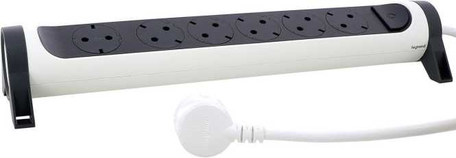 Drehbare Steckdosenleiste 6x Steckdose, 3m Kabel weiß-schwarz 
