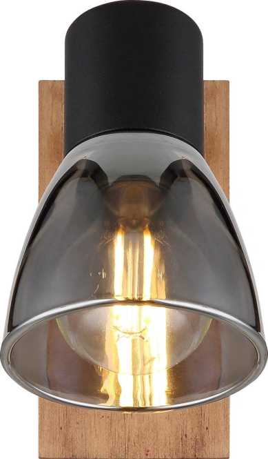 CLAUDE Strahler Holz dunkelbraun Glas rauchfarben 1x E14 40W 230V 