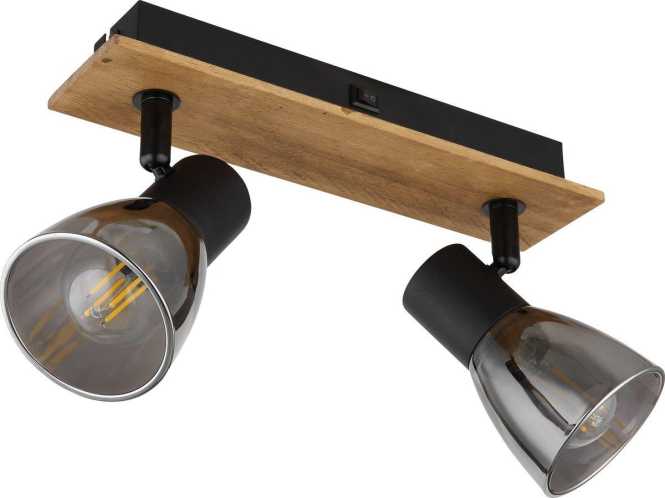 CLAUDE Strahler Holz dunkelbraun Glas rauchfarben 2x E14 40W 230V 