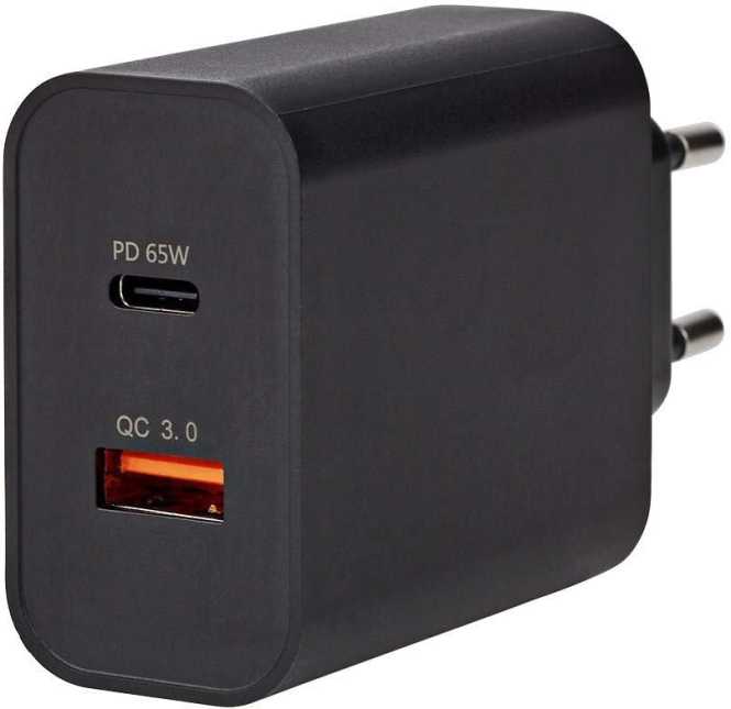 USB-Netzladegerät 2 Ausgänge 1xUSB A 1xUSB C 3,25A 65W schwarz 