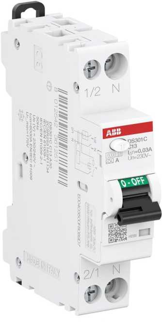 FI/LS Schmalbau Typ A 1+N-polig Charakteristik C Bemessungsstrom 13A 30mA 6kA 