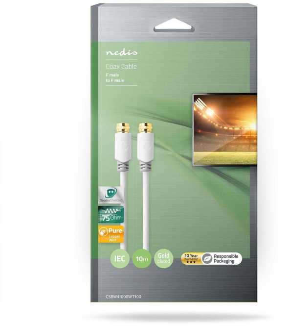 Satelliten- und Antennenkabel F-Stecker vergoldet 75 Ohm 10 m weiß 