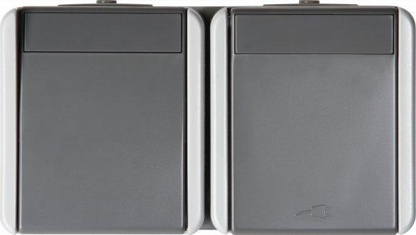 SET Steckdose Schuko+Schalter Wechs IP44 16 A + 10 AX 250 V BV grau 