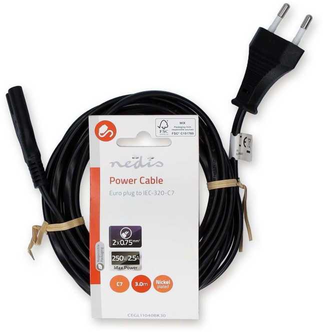 Netzkabel gerade 3 m flach schwarz 