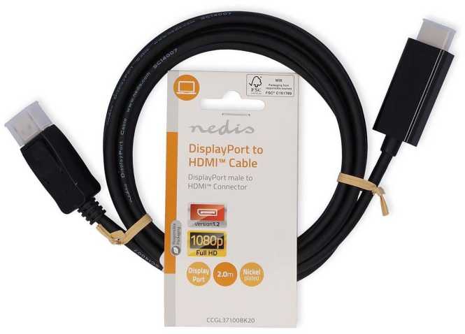 Displayport-Kabel auf HDMI 1080p vernickelt 2m schwarz 