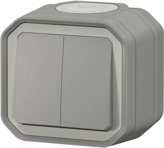Plexo New Feuchtraum-AP wahlweise Doppelwechselschalter 10 AX/ Taster 10 A  Grau 