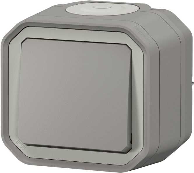 Plexo New Feuchtraum-Aufputz Kreuzschalter 10 AX Schraubklemmen (SK) IP55 Grau 