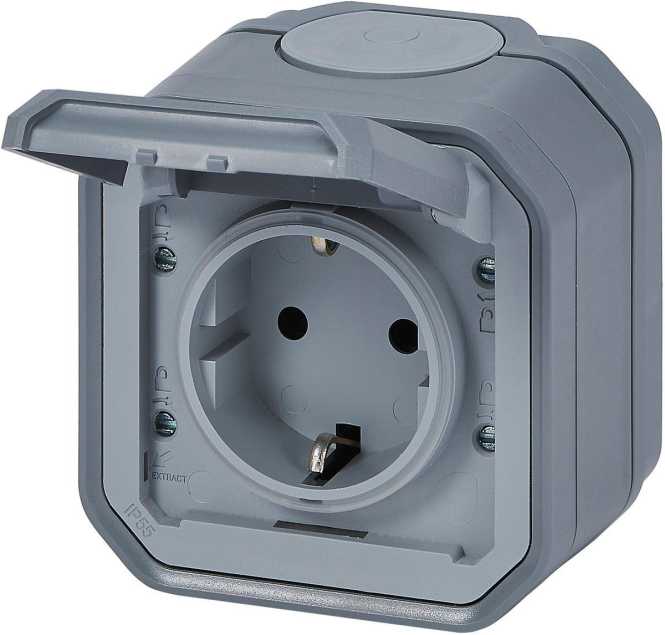 Plexo New Feuchtraum-AP Schuko-Steckdose Steckklemmen IP44 Grau 